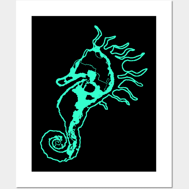 Sleepy Seahorse Aqua/Black Wall Art by SleepySeahorse